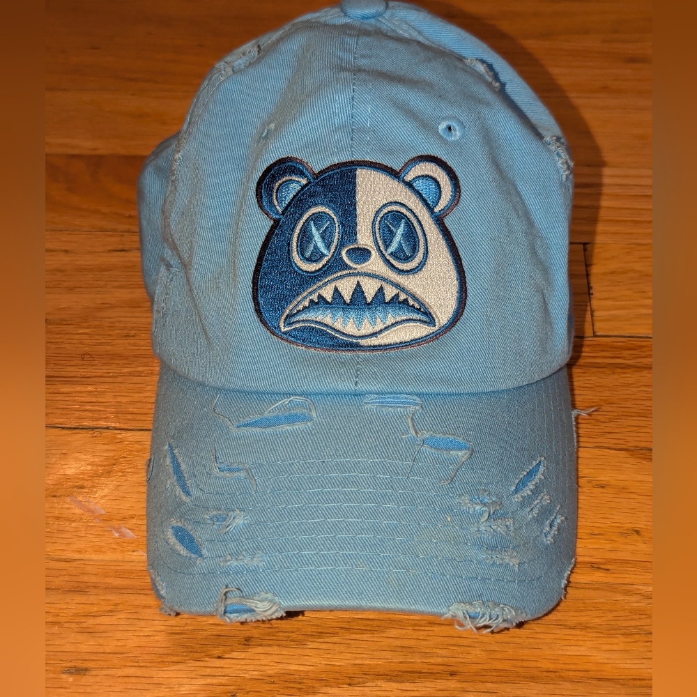 BAWS Crazy Bear Sky Blue Strap back Distressed Dad Hat